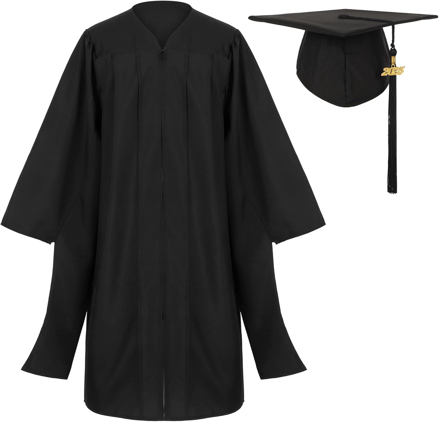 Unisex Classic Black Matte Graduation Master Cap and Gown with Year Tassel Set for Degree Regalia