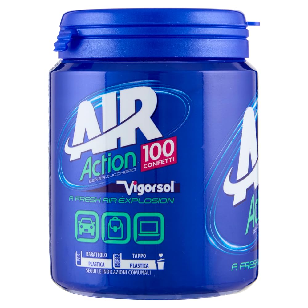 Vigorsol Air Action, Chewing Gum, Gusto Menta, Senza Zucchero, Senza Glutine, Barattolo da 100 Gomme da Masticare, Ideale per una Freschezza Intensa a Portata di Mano (Confezione da 3)
