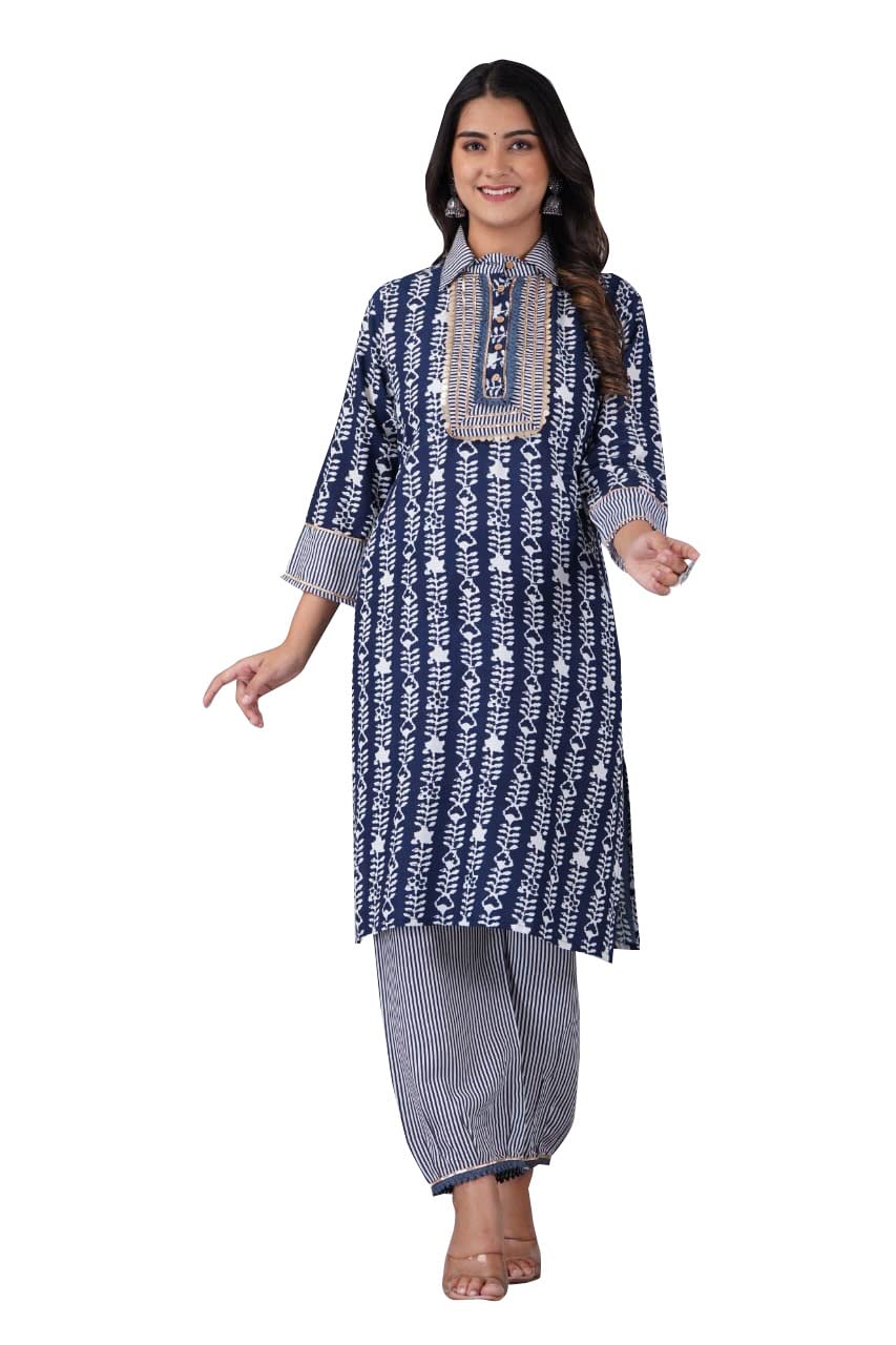 REGA Rayon Fabric Collar Neck Gold Coin Work Kurta and Pant Set for Women (Blue) REGA-PKP-107-Blue