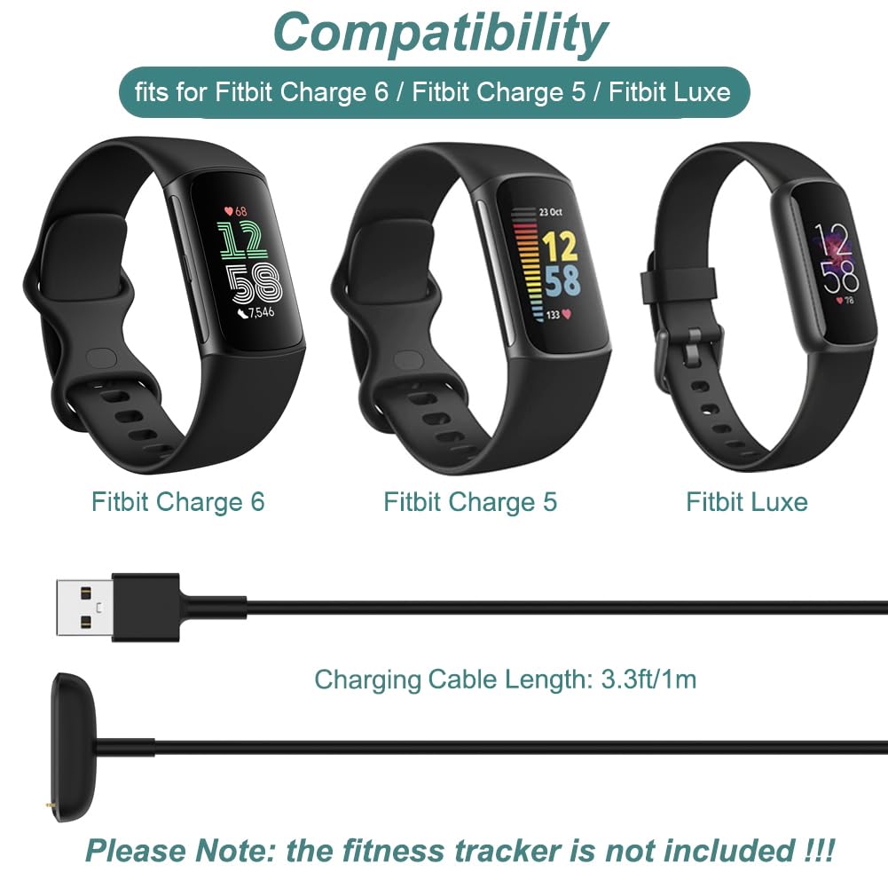 Kissmart Charger for Fitbit Luxe/Charge 6/Charge 5, Replacement Charging Cable Cord for Fitbit Charge 6/Charge 5/Luxe [3.3ft/1m]