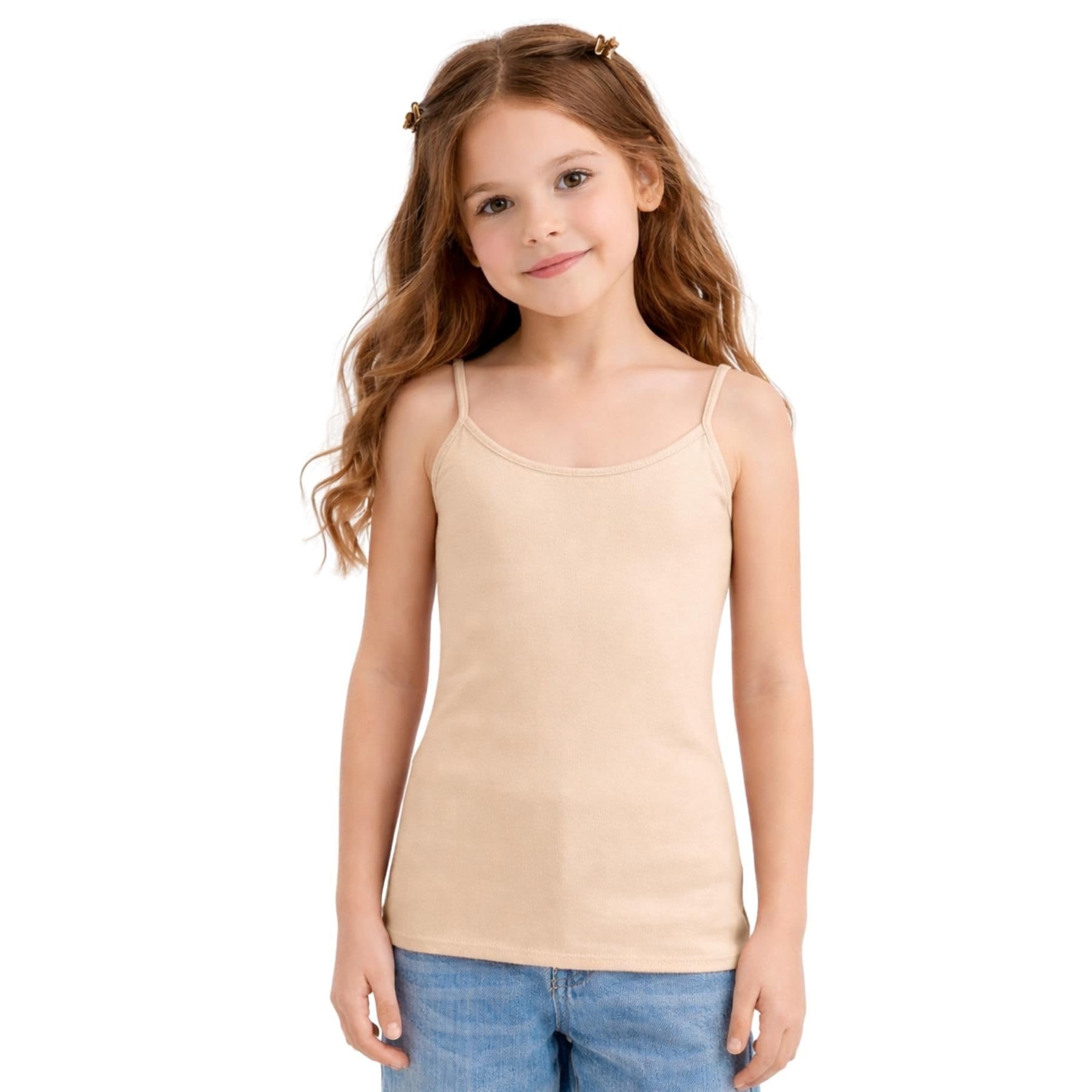 Janisramone® Lot de 5 débardeurs d'été sans manches à bretelles spaghetti pour filles, débardeur léger pour entraînement pour filles, débardeur uni à bretelles pour 5 à 13 ans