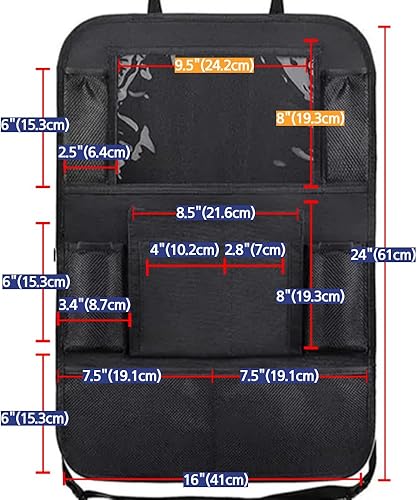 Miniatura 4 de Organizador de asiento trasero de automóvil, bolsillos de asiento para niños, protector de asiento trasero, correas fuertes duraderas, soporte