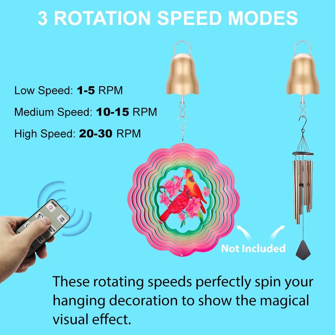 Molinillo De Viento Giratorio Con Control Remoto - Motor De Bola De Disco Lento 1-30 RPM - Colgante Con Gancho 360° Para Jardín Y Patio - Regalo Decorativo
