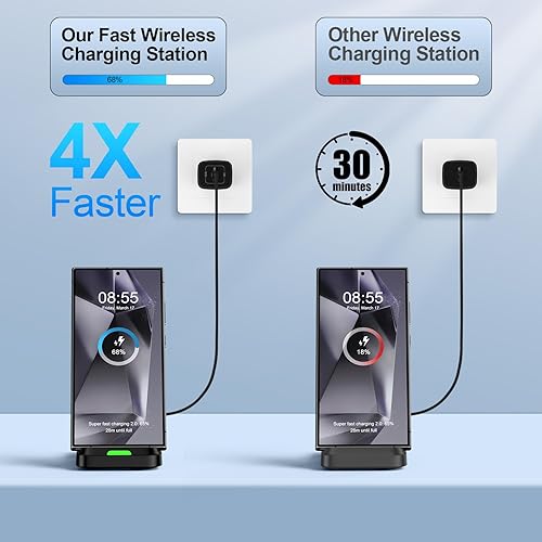Miniatura 4 de Soporte de cargador inalámbrico para Samsung Galaxy S25 FE Ultra Plus S24 S23 S22 S21, Motorola Desk Android Phone Estación de carga rápida