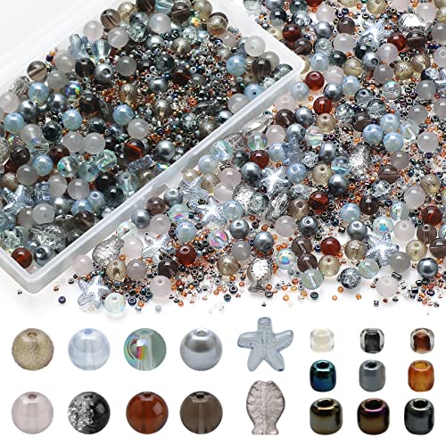 Reviews de Surtidos de abalorios . 46 Rired - Juego de 27 abalorio decorativas de vidrio para hacer joyas, 760 piezas de abalorio grises surtidos con abalorio de semillas, abalorio de vidrio de 8 mm para manualidades