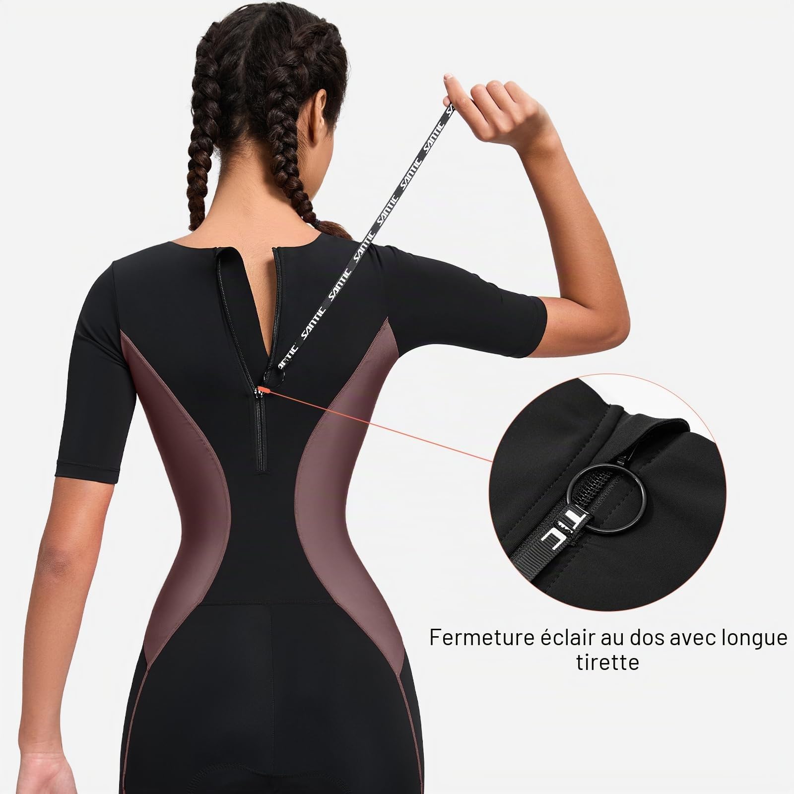 Santic Combinaison de triathlon pour femme - Rembourrée - Une pièce - Manches courtes - Séchage rapide - Perte de poids
