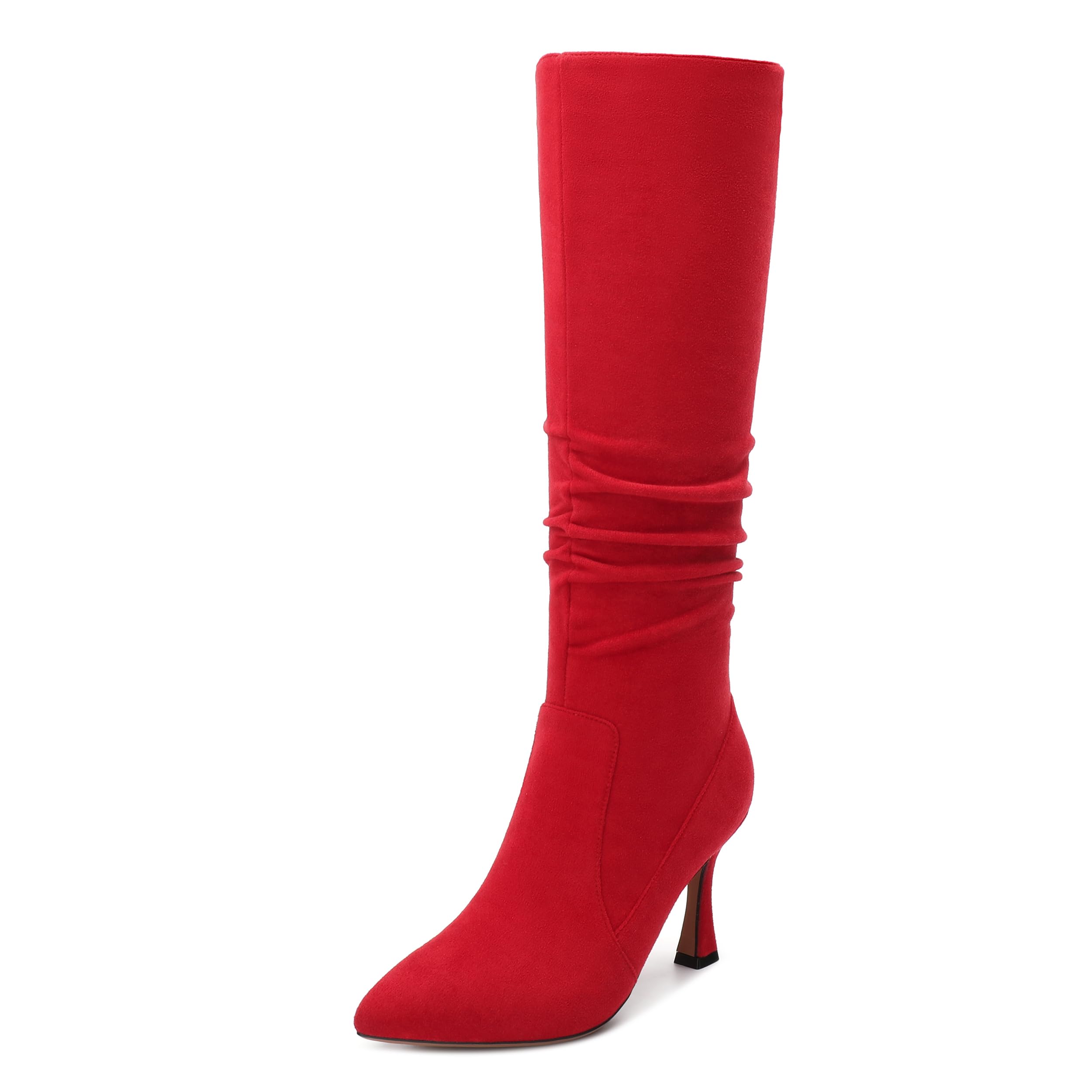 Womens Knee-High Boots Pointed Toe Stiletto Heel Knee High Boots Fashion Side Zipper Solid Suede Knee High Boot
