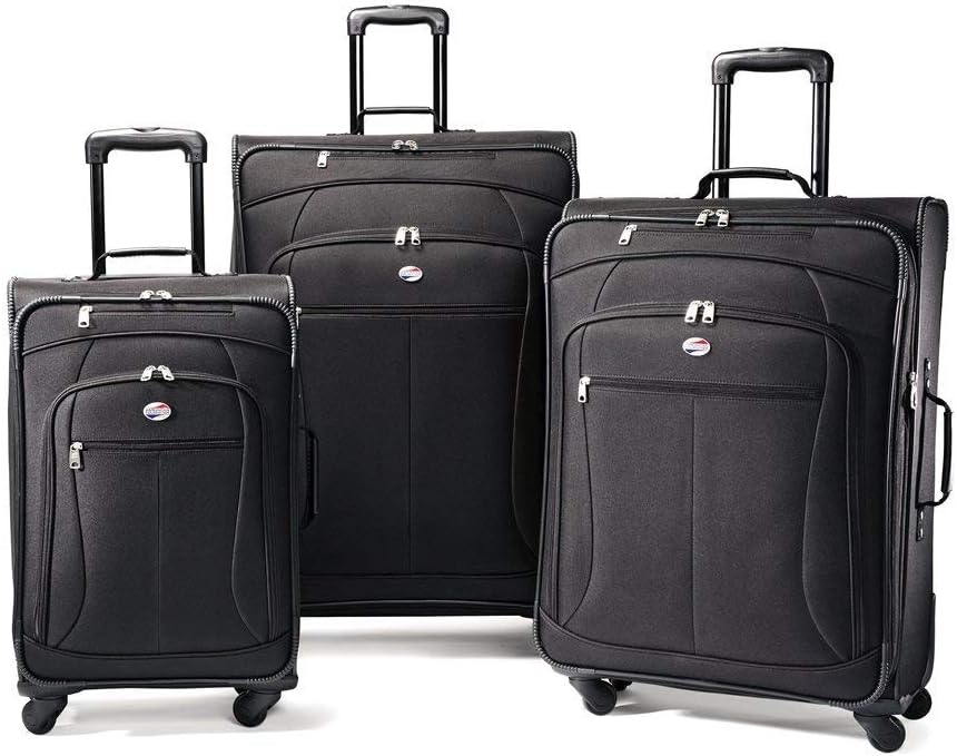American Tourister AT Pop 3-Piece Softside Spinner Wheel Luggage Set, Black, 3-Piece Set (21/25/29)