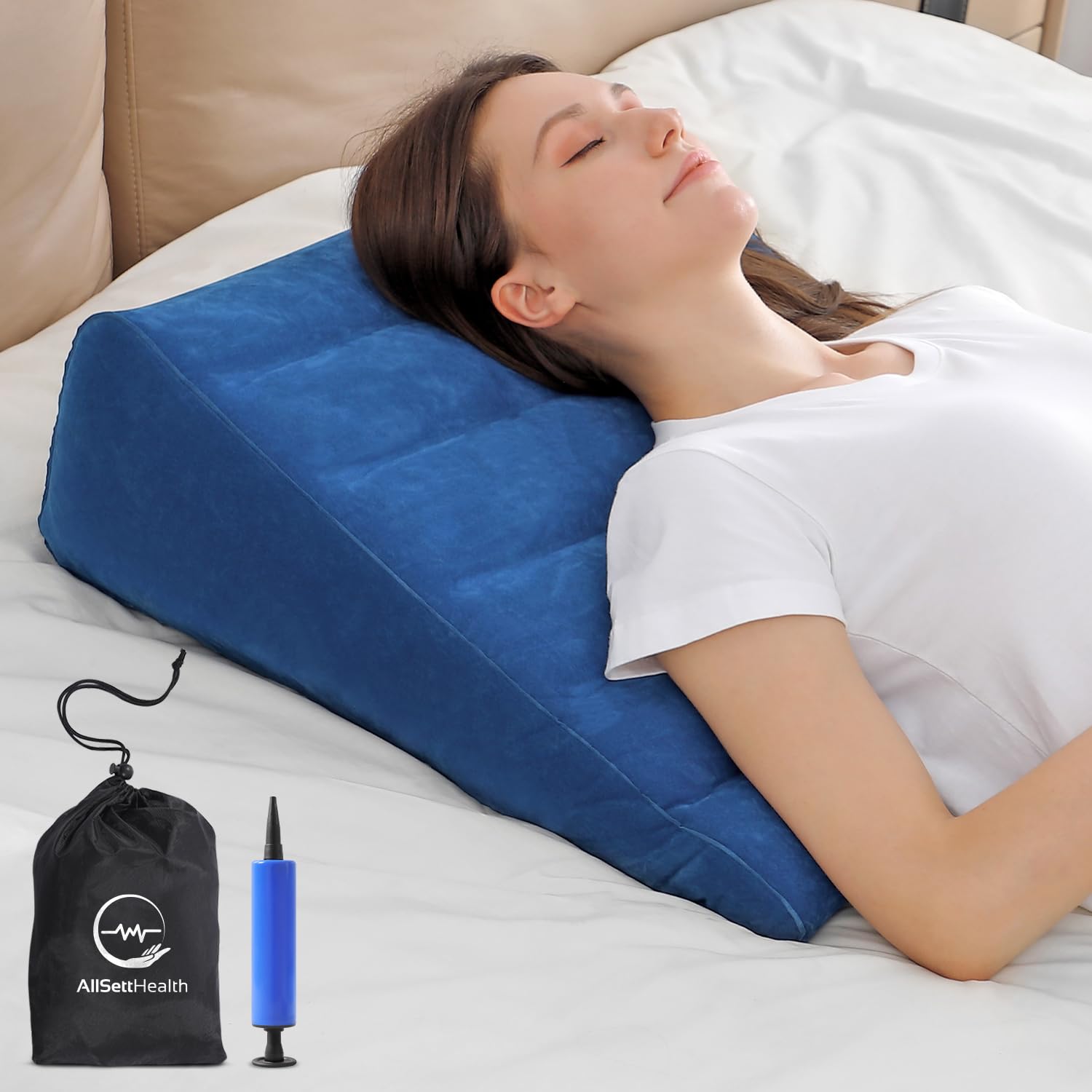AllSett Health Almohada Inflable de elevación de piernas, 1 Paquete, Azul Marino