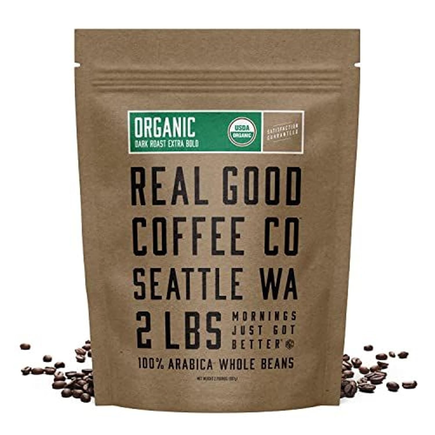 Real Good Coffee Company Whole Bean Coffee - Organic Dark Roast - 100% Arabica Espresso Beans - Strong Coffee Option - 32 Oz