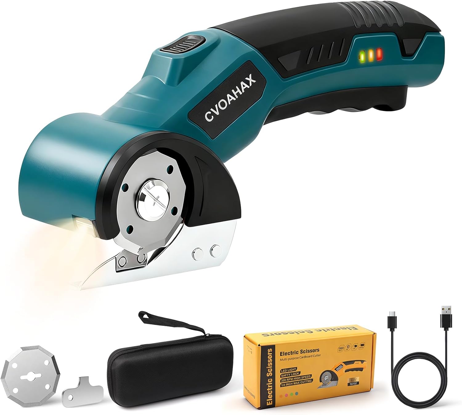 Cardboard Cutter, Electric Scissors With LED Light, 4.2V Rechargeable Electric Box Cutter for Cardboard, 3000mAh Battery Box Cutters for Carton Carpet Plastic Fabric Leather