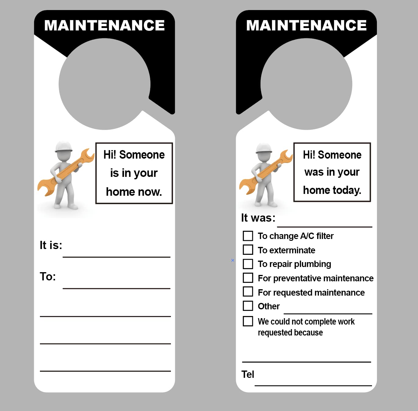 3.5 x 9.5 pulgadas, 100 paquetes de etiquetas de mantenimiento para gestión de propiedades, alquileres de apartamentos para puerta, diseño de agujero grande, etiquetas de plástico