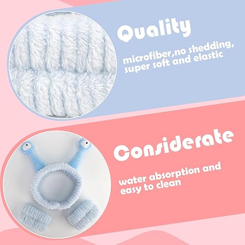 Miniatura 5 de Canitor 9 muñequeras de spa de caracol para lavar la cara, suave forro polar coral para maquillaje, diadema elástica con lindos animales, para el