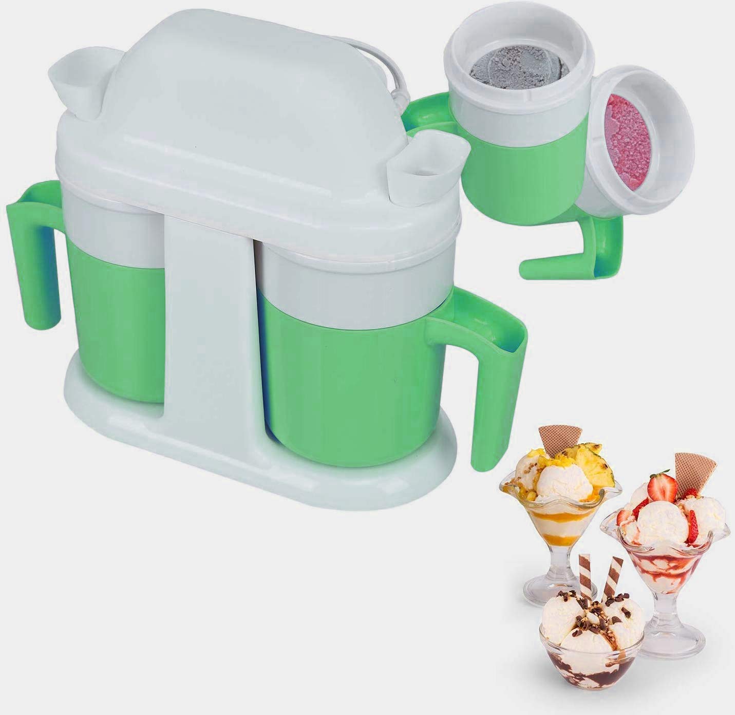 Ice Cream Maker,Automatic Frozen Yogurt Machine for Home, Double Cup, Double cup/green