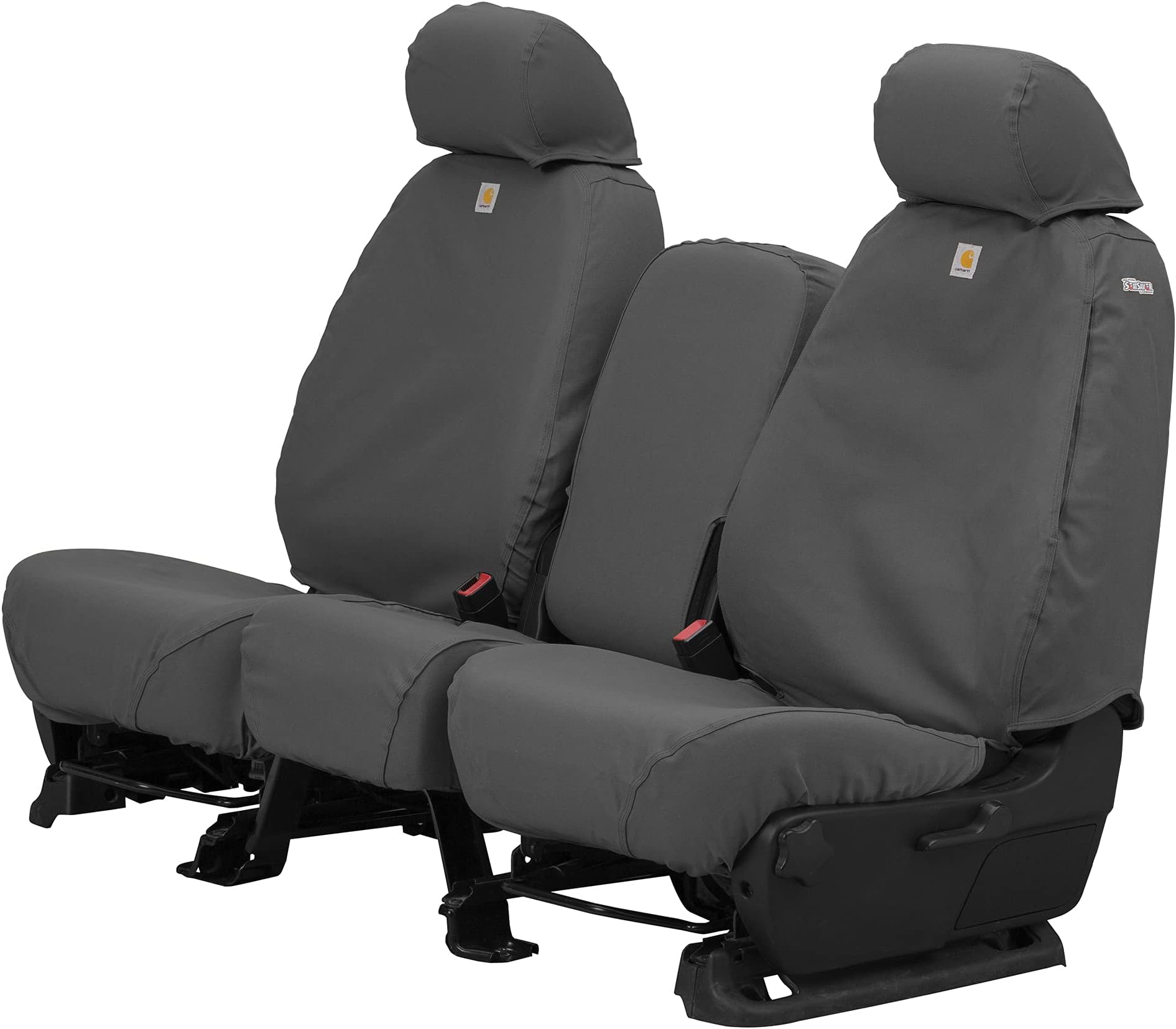 Covercraft Carhartt SeatSaver Custom Seat Covers | SSC3381CAGY | 1st Row 40/20/40 Bench Seat | Compatible with Select Chevrolet Silverado & GMC Sierra Models, Gravel