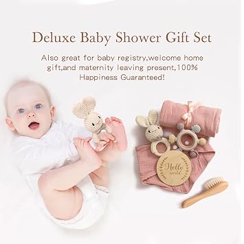 EERKEOD Baby Gift Set for Newborn New Baby Gift Set - Newborn Baby Essentials Baby Bath Set with Baby Blanket Baby Rattle - New Born Baby Girls Gift & Baby Boy Gifts for Baby Shower