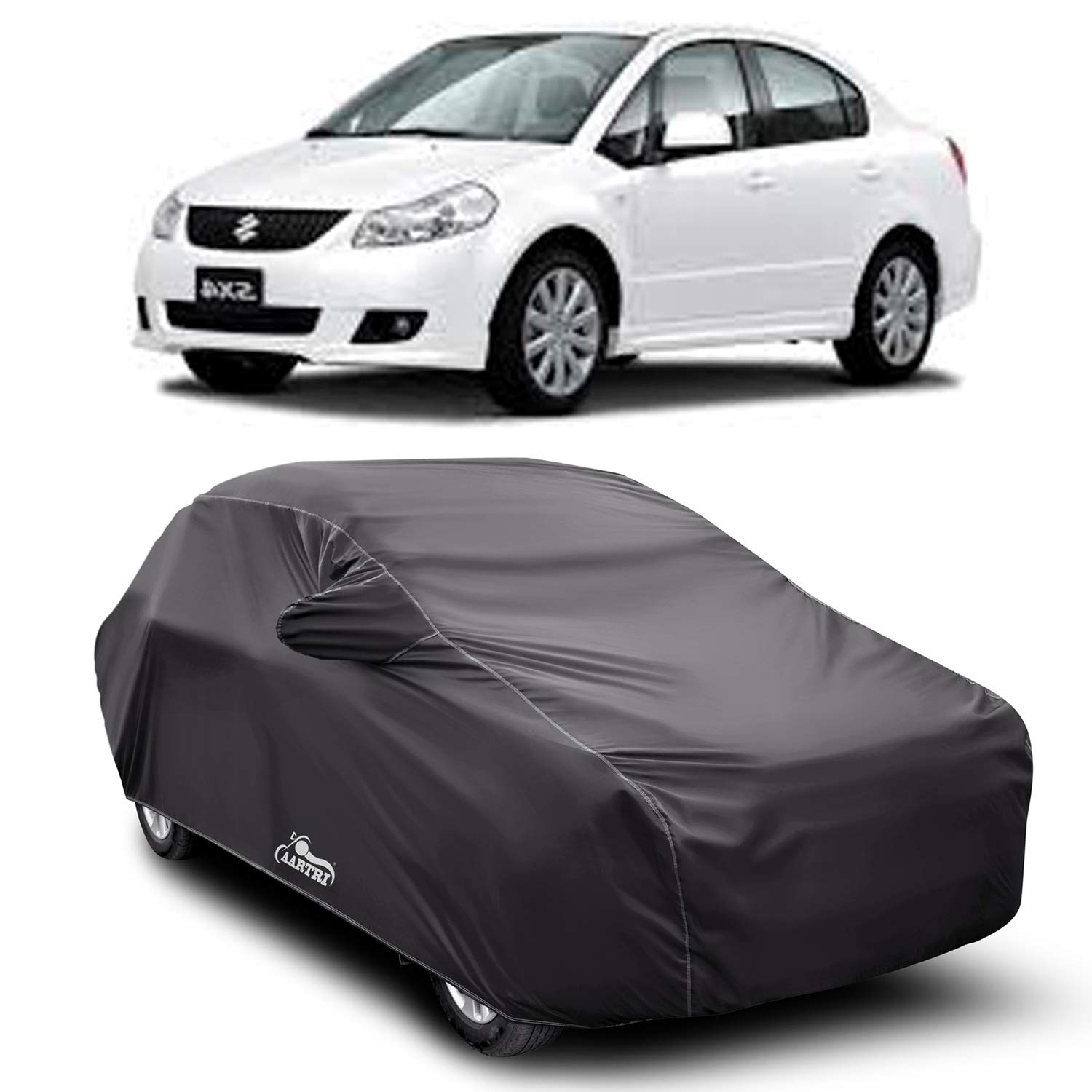 Xguard ® Pure Polyester UV Rays Reflective Scratch Resistant Water Resistant Car Body Cover for Maruti Suzuki SX4 (Grey with Mirror Pocket).