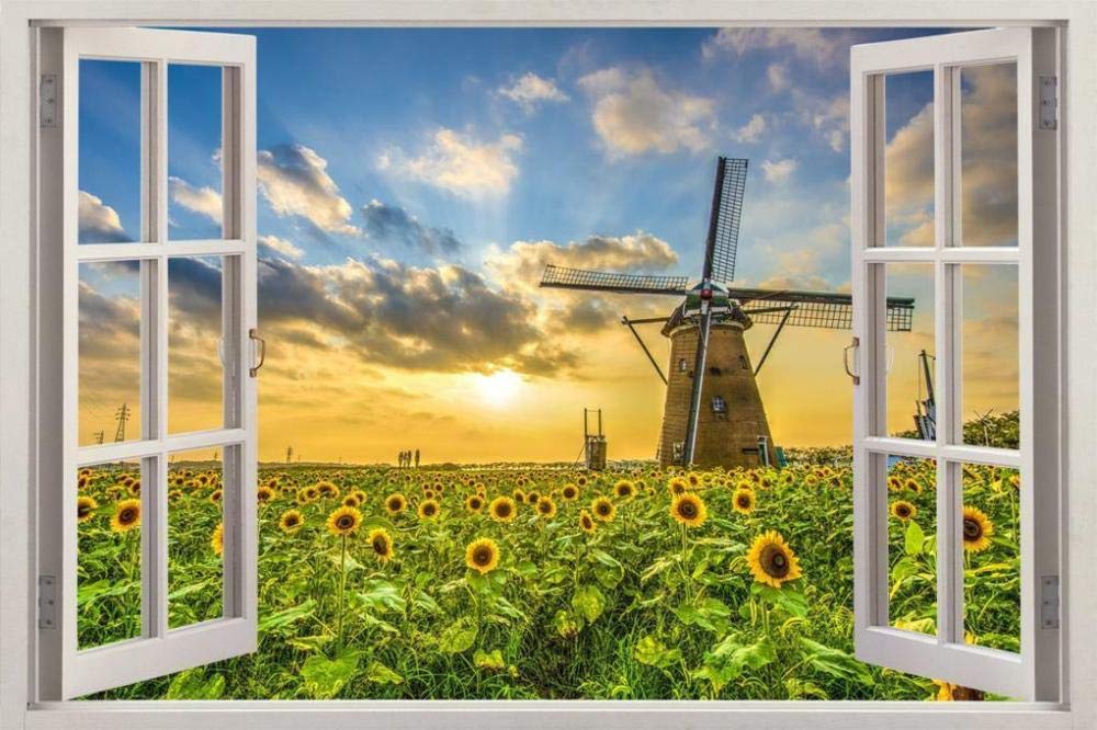 TJJY Breakthrough Wall Sticker 3D Sunflower sunset 3d window decal wall sticker art mural flower
