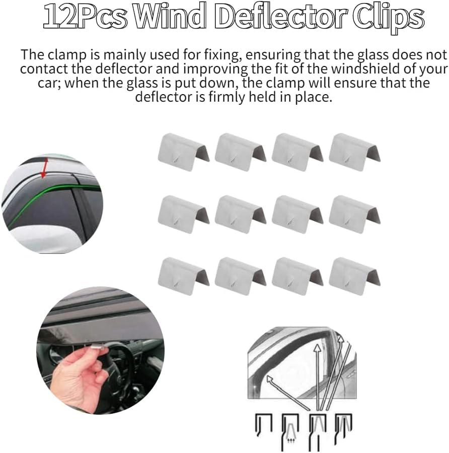 Image of Wind Deflector Clips,12Pcs Car Wind Rain Deflector Channel Stainless Steel Fixing Retaining Clips Fit for G3