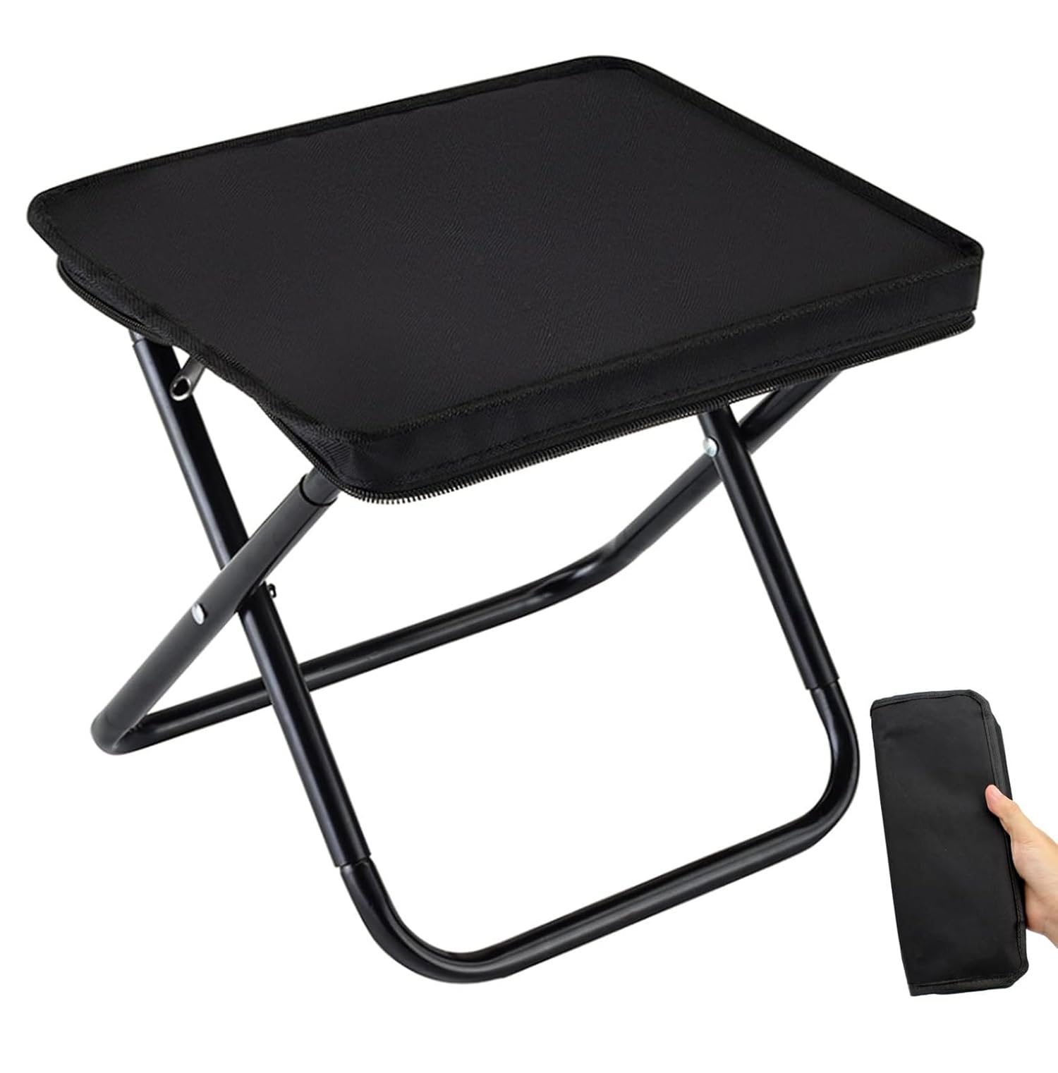 House of Quirk Portable Folding Camping Stool with Carry Bag | Lightweight 10" Collapsible Camp Chair, 1.6 lbs Outdoor Footstool for Travel, Hiking, Fishing, Picnic & BBQ (Black)-picture-11