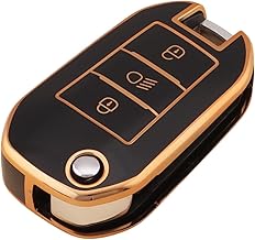 Car Key Case, TPU Key Case Compatible with Citroën C5 C3 C4 C8 Berlingo Peugeot Partner Rifter 208 308 508 407 2008 3008 Expert (Black Gold)