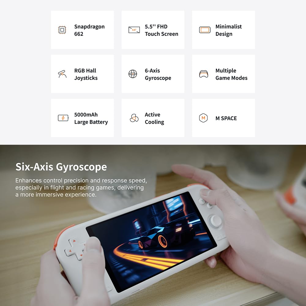 MANGMI AIR X Android Handheld, 14cm FHD IPS, Snapdragon 662, 4GB+64GB | Snapdragon 662, Adreno 610, 14cm 1920x1080 IPS 450nits, 4GB LPDDR4X, 64GB eMMC, 5000mAh, Android 14, WiFi 5, joysticks Hall