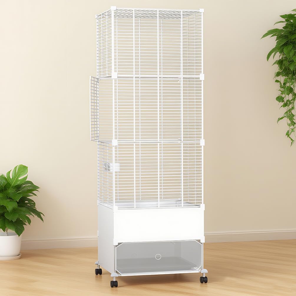 Bird Cage Parakeet Cage with Bird Toys & Slide-Out Tray, Wooden Perches, Rolling Stand, Swing & Bowls – Spacious Indoor Bird House for Parrot, Parakeets, Cockatiel, Lovebird and Small Mid-Sized Birds WH 18''Lx14'W'x57''H