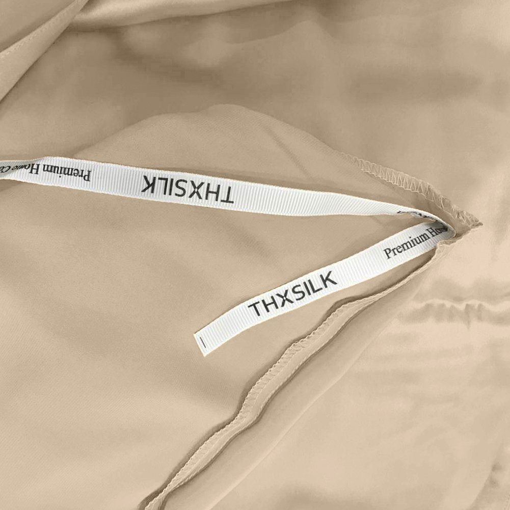 THXSILK Seidenbettwäsche Set 2 teilig, Bettbezug 135 x 200 cm und 40 x 80 cm Kissenbezug, Hypoallergen 19 Momme Maulbeerseide Bettwäsche, Ultra Weich und Glatt, Champagner