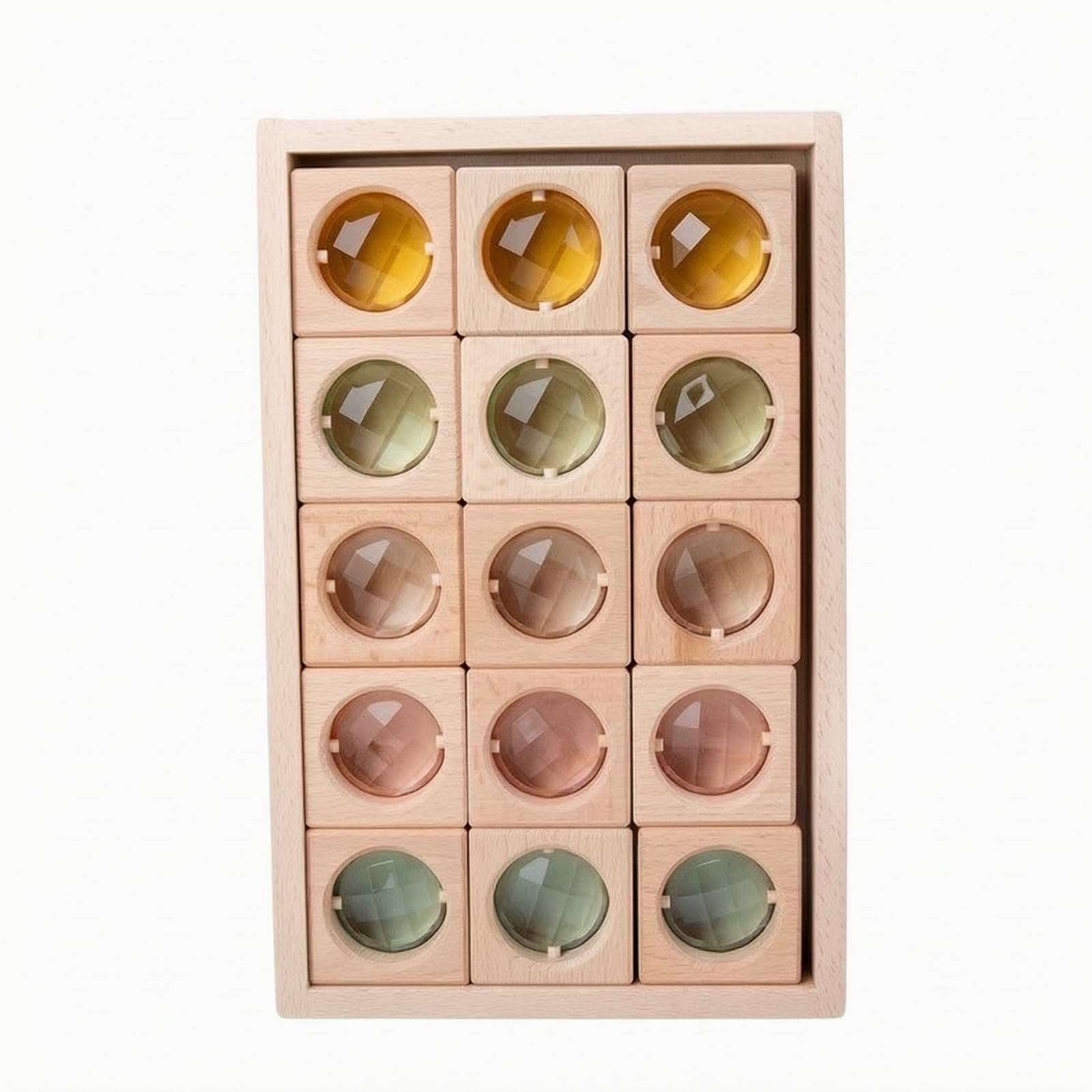 15 Pezzi Gioco Costruttivo in Legno | Impilabile, Atossico, Set di Blocchi in Legno Multicolore, per Asilo, Trans 15 Gem
