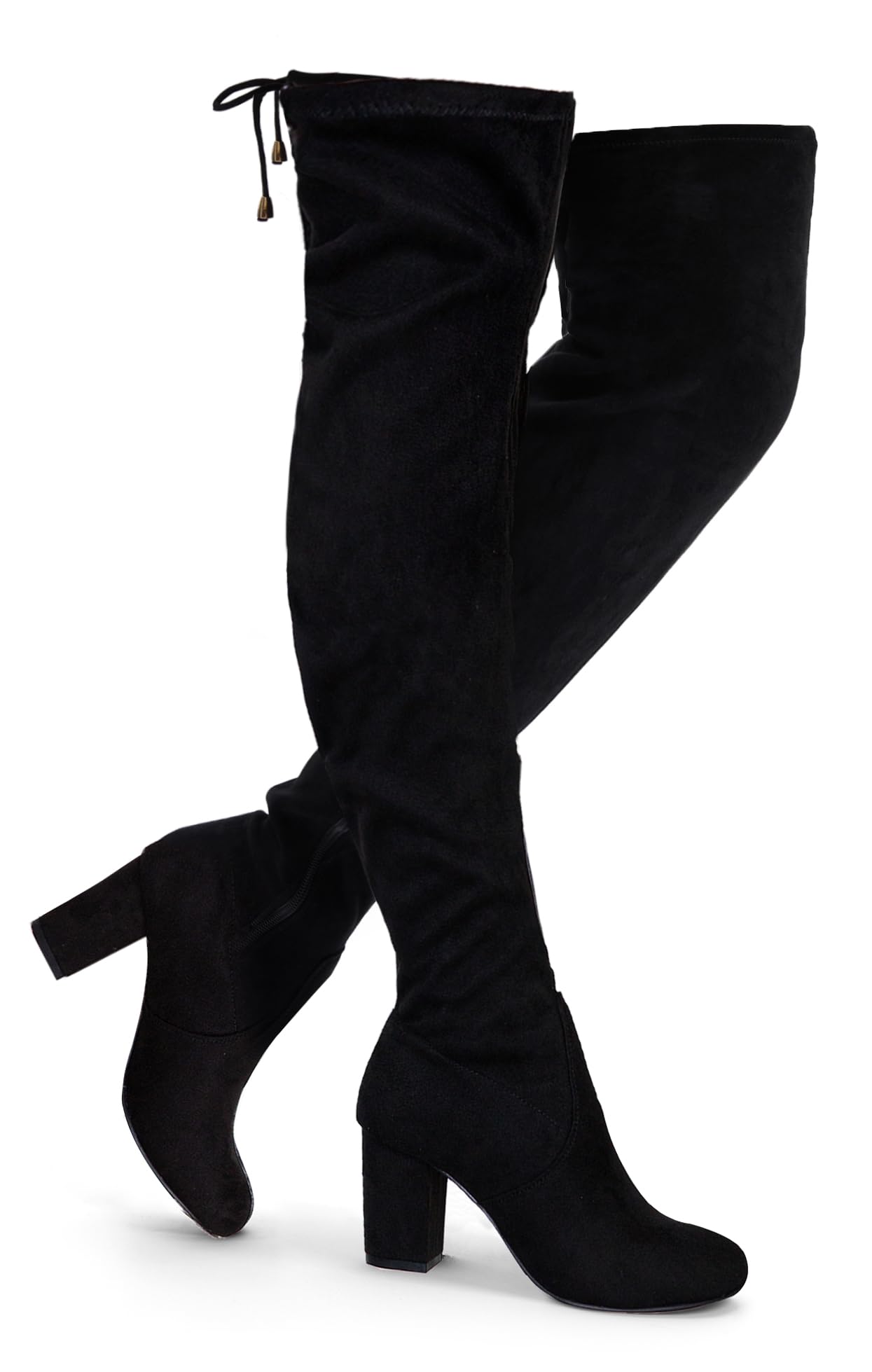Women's Over The Knee High Boots Suede Thigh High Boot 3 Inch Chunky Heels Zipper Adjustable Opening Shoes