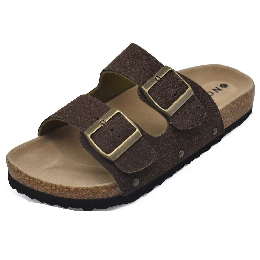 ONCAIWomen's Open Toe Footbed Sandals Suede Leather Strap Buckle Cork Slide Mules