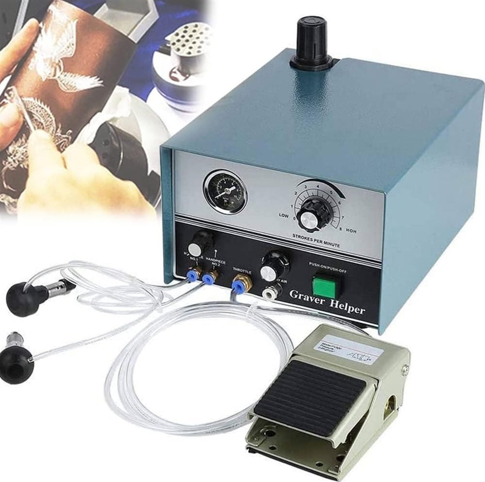 ZHJOPP Dual-Head Pneumatic Engraver, 60w Hand Engraving Tool, 100-8000 RPM Handpiece for Crafts, Wood, Metal, 220V Micro Engraving Machine