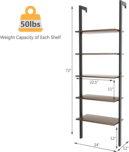 Miniatura 3 de Tangkula Estante de escalera industrial contra la pared, estantería de escalera de 5 niveles con marco de metal, estantería abierta de 72 pulgadas