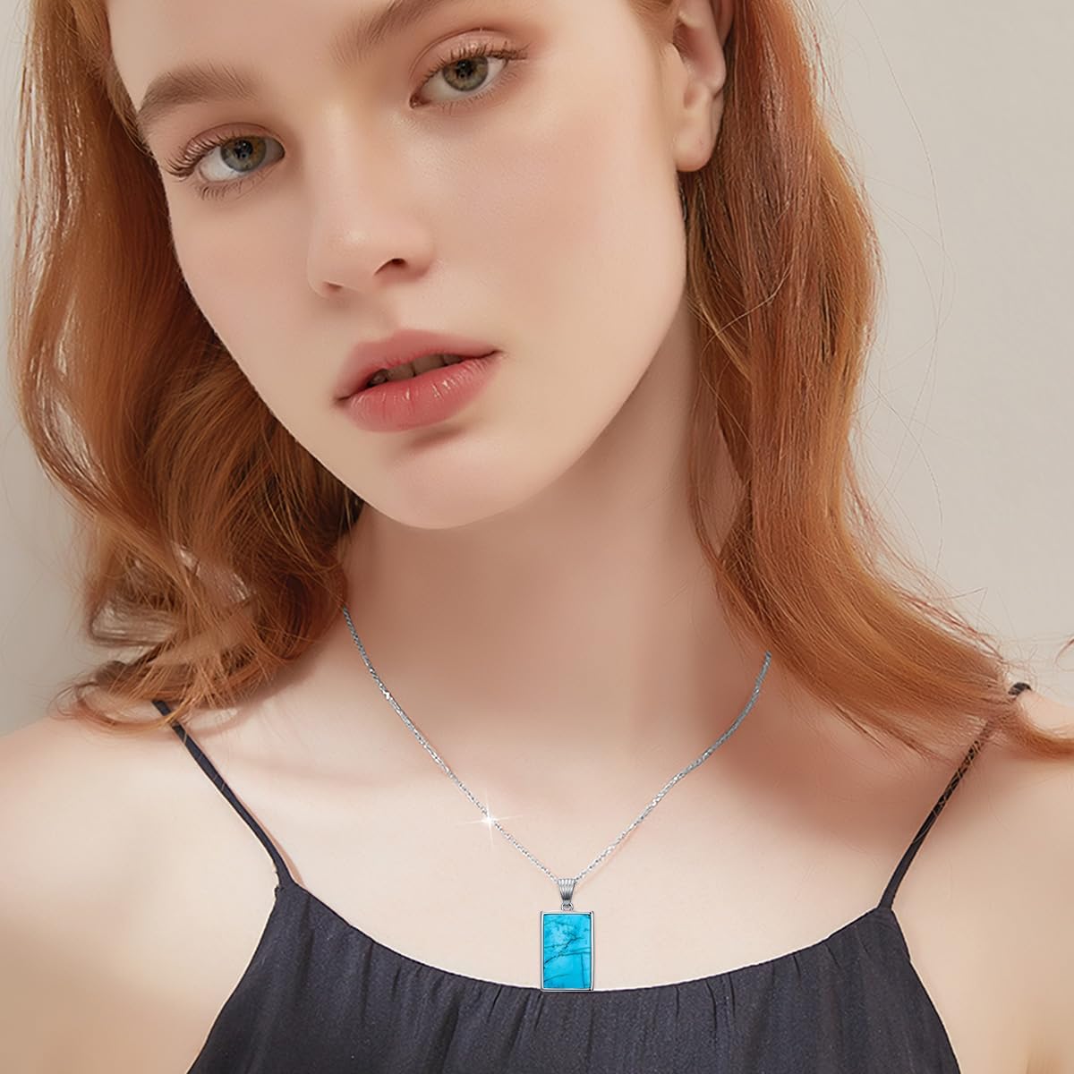 Natural Turquoise Rectangle Pendant Necklace for Women 925 Sterling Silver Genuine Turquoise Jewelry Gifts for Her - Image 5