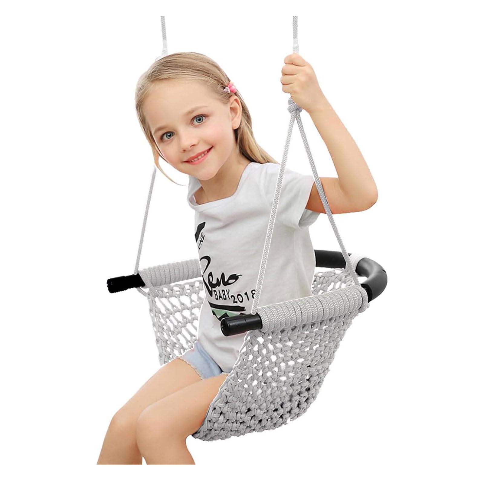 Swing Seat For Kids，Little Swing Set，Hand-Knitting Toddler Swing With Adjustable Ropes, Rope Play Swing Set For Tree, Outdoor Indoor, Playgroun (Gray) — image 1