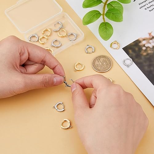 Miniatura 3 de DICOSMETIC 16 aretes de aro de circonita de 2 colores, chapados en oro de 24 quilates, redondos, con lazo de latón, aretes de gancho francés para