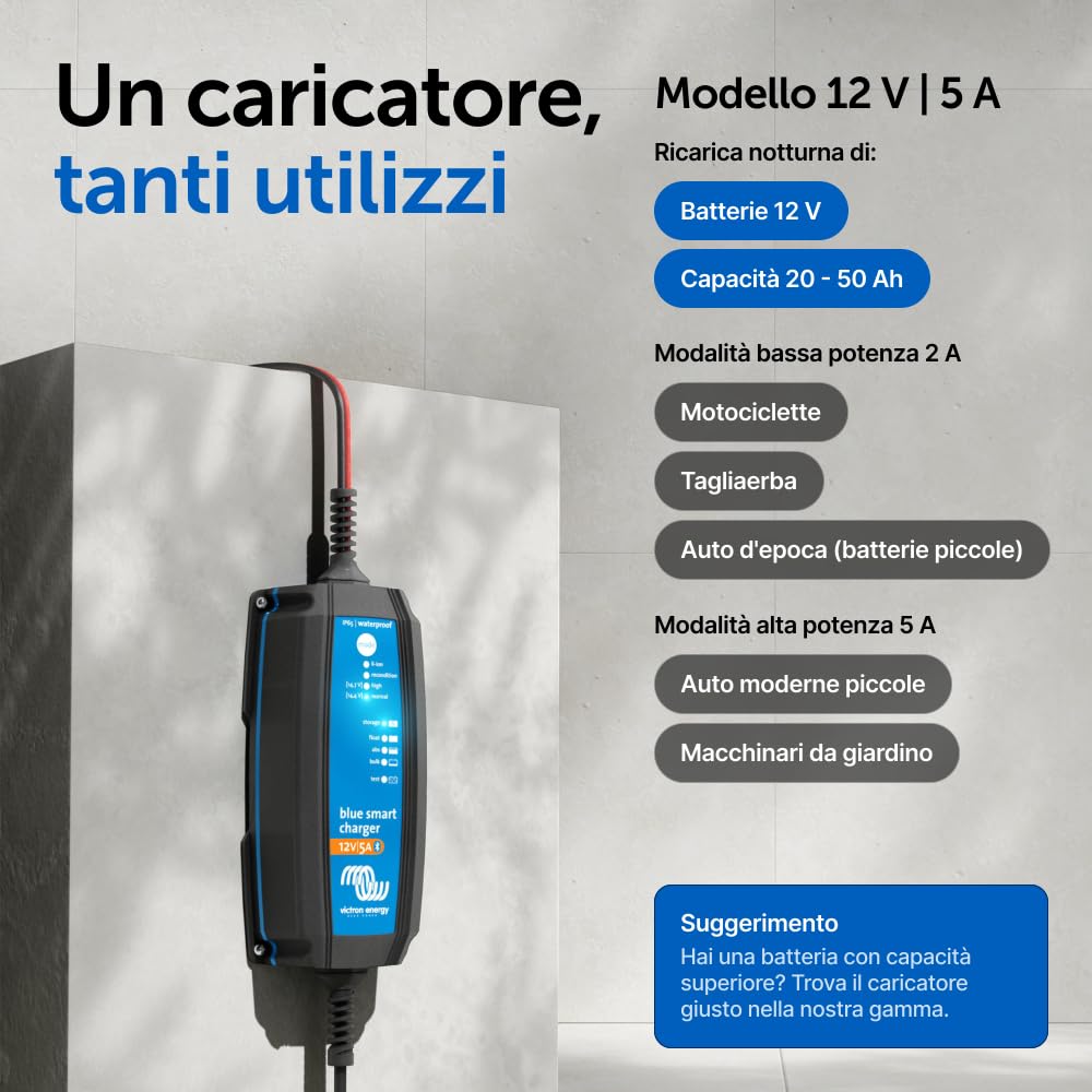 Victron Energy Blue Smart IP65 12-Volt 5 amp 230V, Caricatore Batteria, Bluetooth (CEE 7/17)