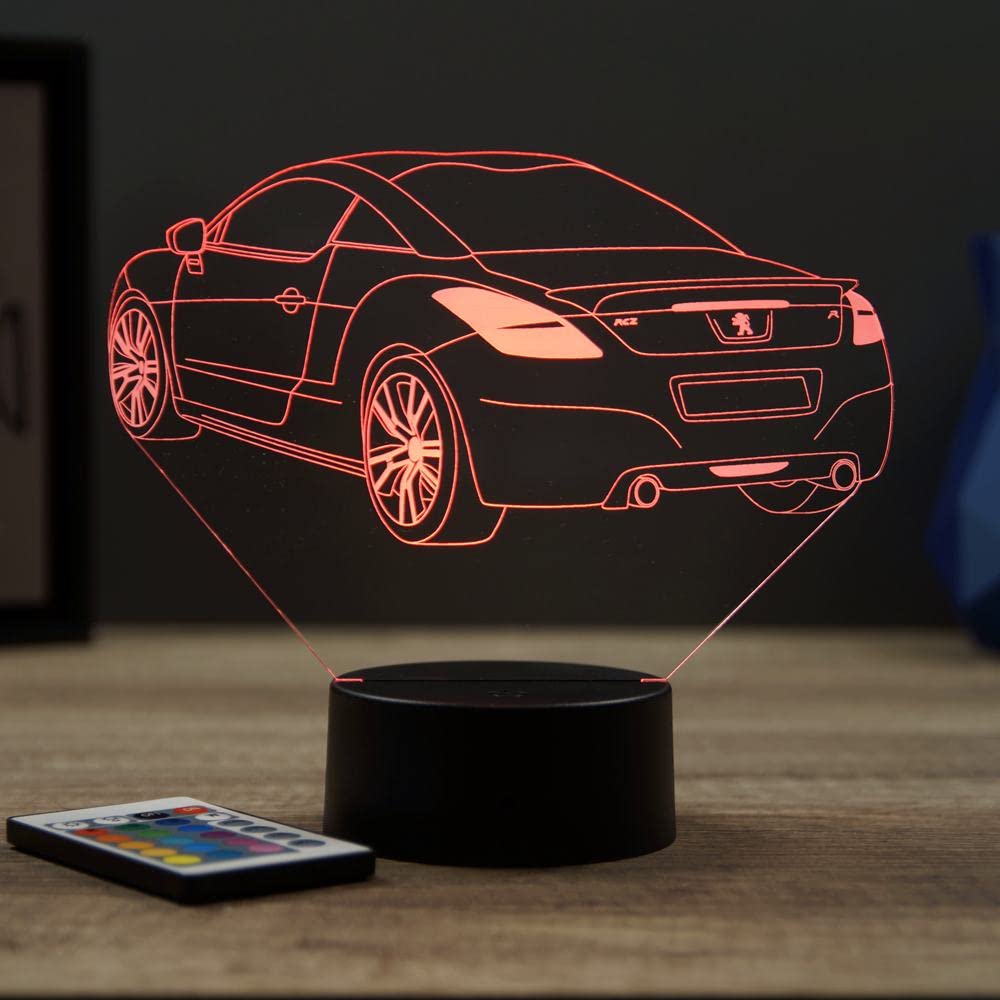 Lampe 3D Peugeot RCZ-R Personnalisable – Veilleuse LED 16 Couleurs avec Télécommande – Gravure Laser Haute Précision – Décoration Garage & Passion Auto – Fabriqué en France