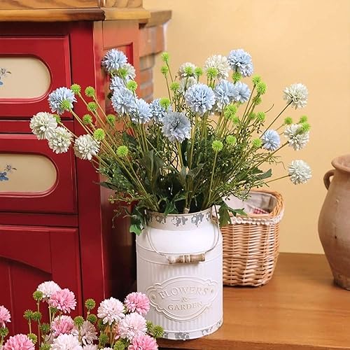 Miniatura 2 de VANCORE Shabby Chic - Jarrón de metal para leche, jarrones de metal para decoración, cubo de flores rústicas, jarrones decorativos de granja