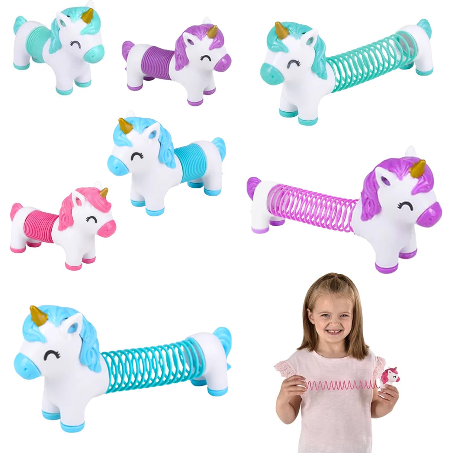 The Dreidel Company Unicorn Rainbow Coil Spring, Variety Colors of Unicorn Magic Springy Toy for Kids, Party Favor, Birthday Parties, Carnival Prizes, Goody Bag Filler, 4.7
