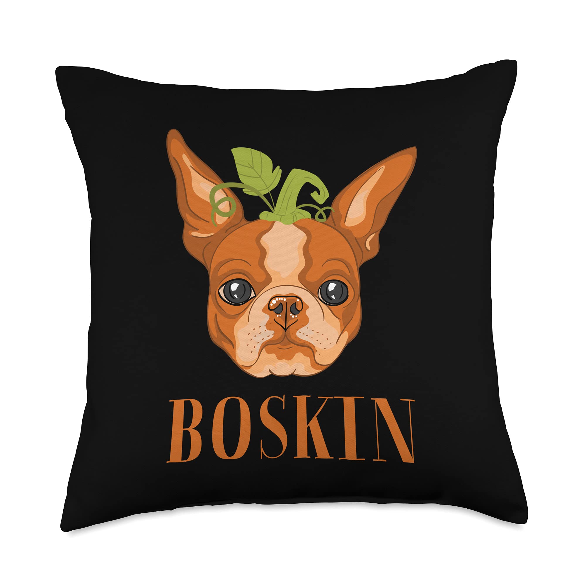 Boston Terrier Lovers Halloween Thanksgiving Gifts Boskin Boston Terrier Pumpkin Halloween Kids Thanksgiving Throw Pillow, 18x18, Multicolor