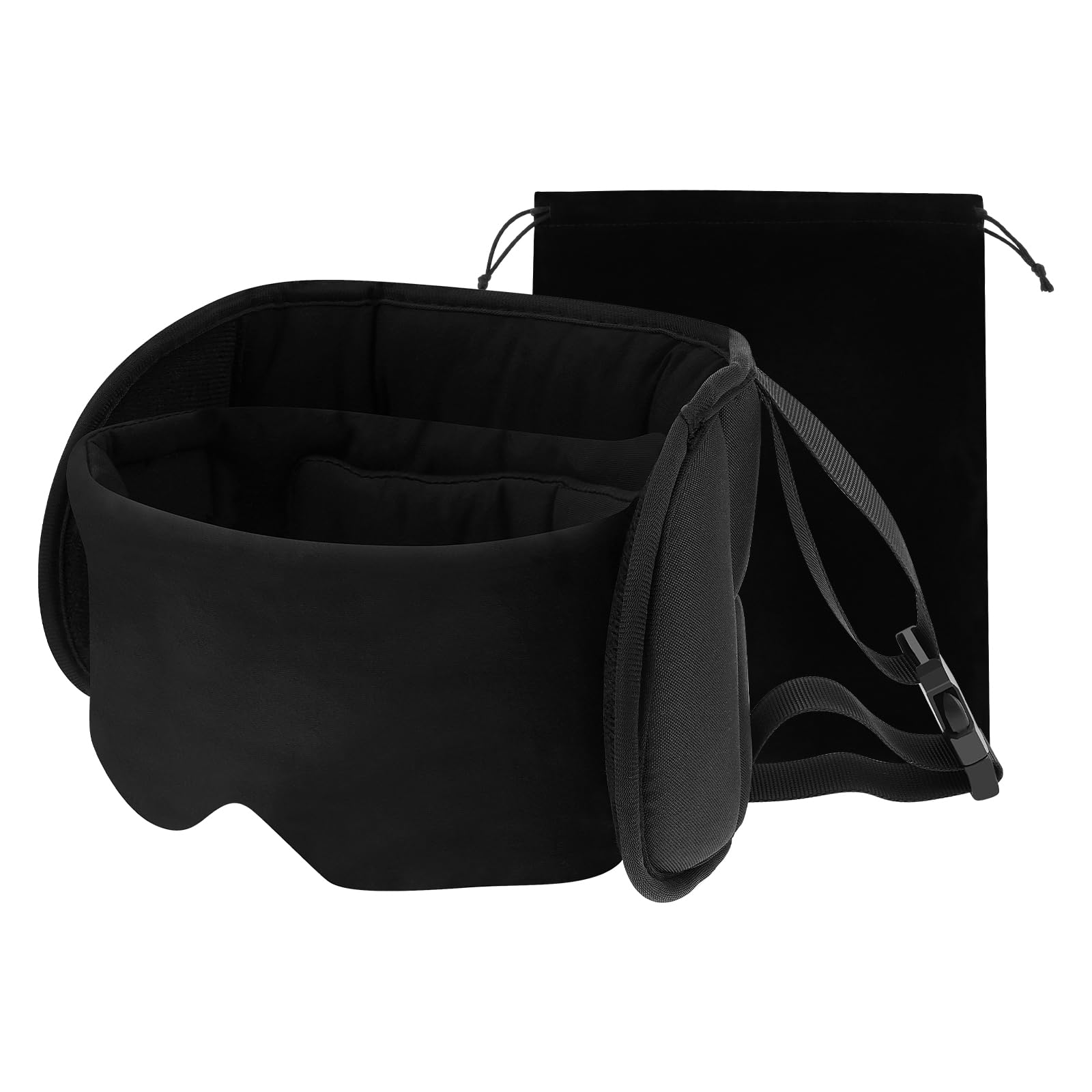 Cbwerbb Black Travel Pillow For Airplane,Cotton Plane Pillow With Out Eye Mask, 360°Support Airplane Head Strap For Long Flight,Adults Ergonomic Neck Headrest, Travel Essentials