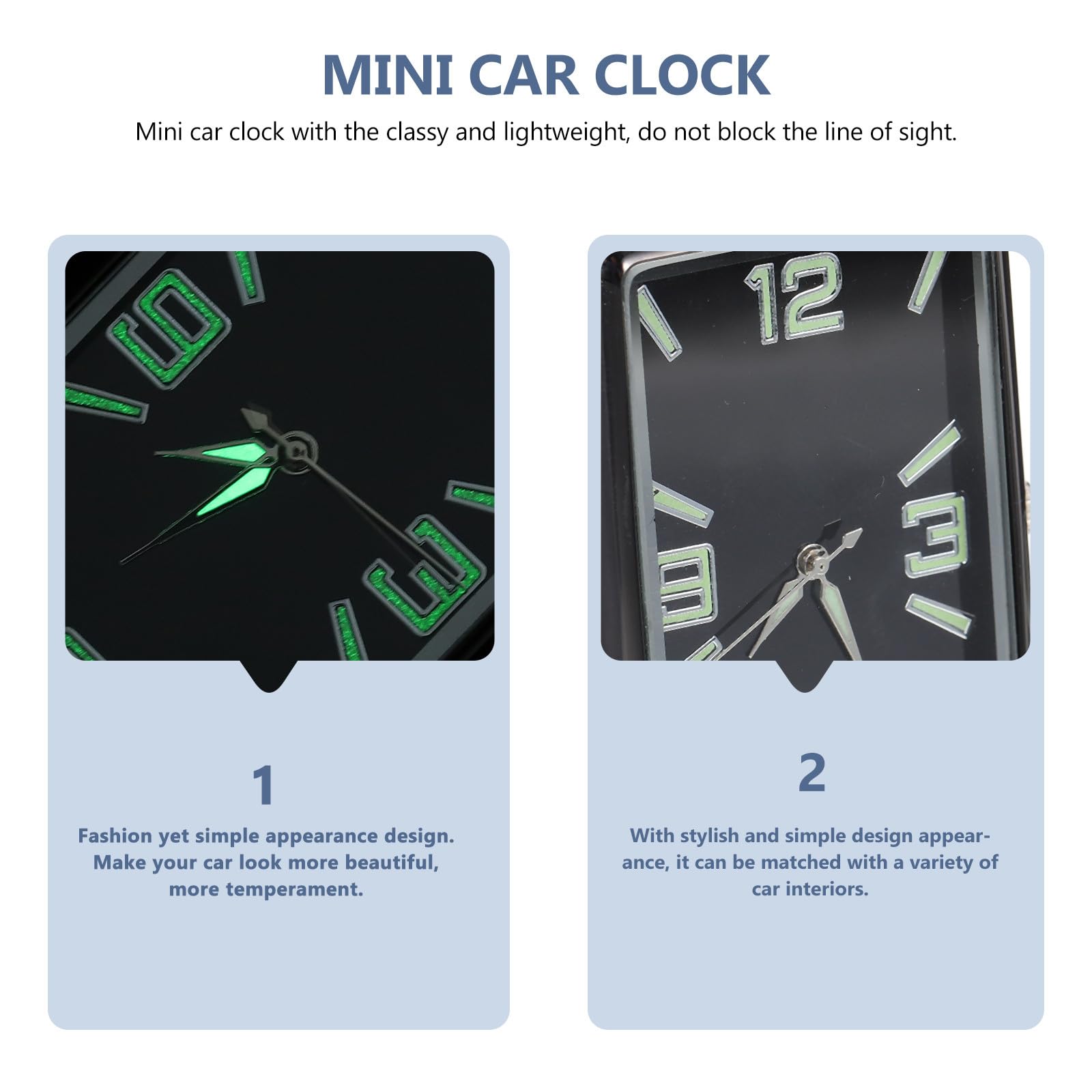 Reloj Analógico Salpicadero del Coche, Negro Cuadrado