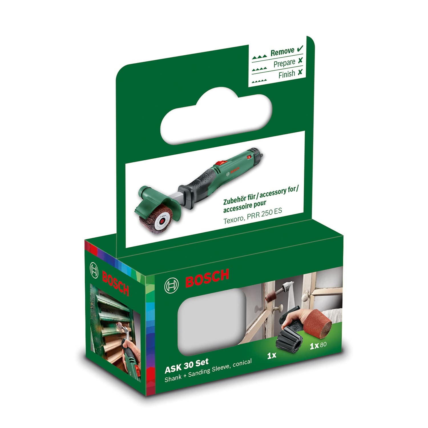 Bosch Rodillo cilíndrico para banda de lija para de 30 mm Grano 80 y Eje Portador