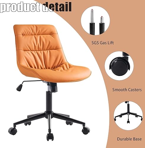 Miniatura 5 de Kidol & Shellder Silla de oficina de piel sintética, silla de trabajo giratoria ajustable, ruedas giratorias y respaldo suave, silla de escritorio