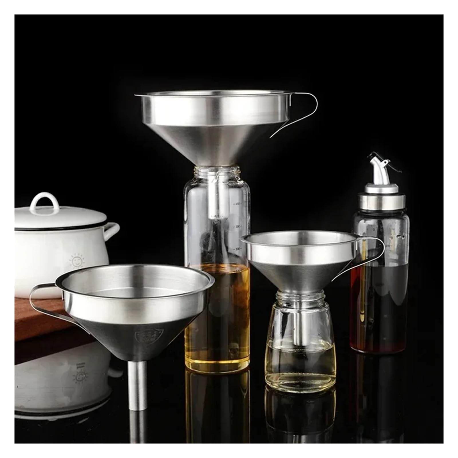 Embudo， Embudo de Acero Inoxidable, Embudo for líquidos y Aceite de Cocina, Embudo de Metal con Filtro Desmontable, Embudo de Boca Ancha for enlatar Herramientas de Cocina(L)