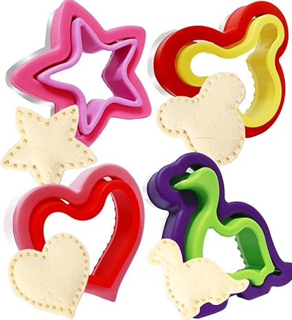 GELIFATLE Sandwich Cutter and Sealer for Kids, 4pcs Bread Sandwich Decruster Pancake Maker DIY Cookie Cutters for Kids Bento - Dinosaur Heart Star Mickey Head Shaped