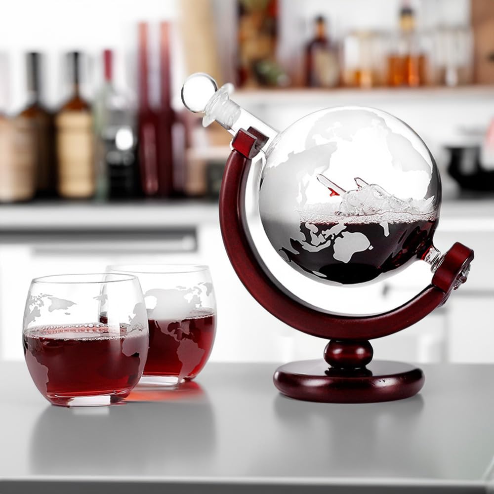 TRIXES Set regalo per bicchieri da whisky a forma di globo, set da degustazione di whisky, set da degustazione di whisky, bicchieri da whisky, pietre da whisky, festa del papà, pensionamento