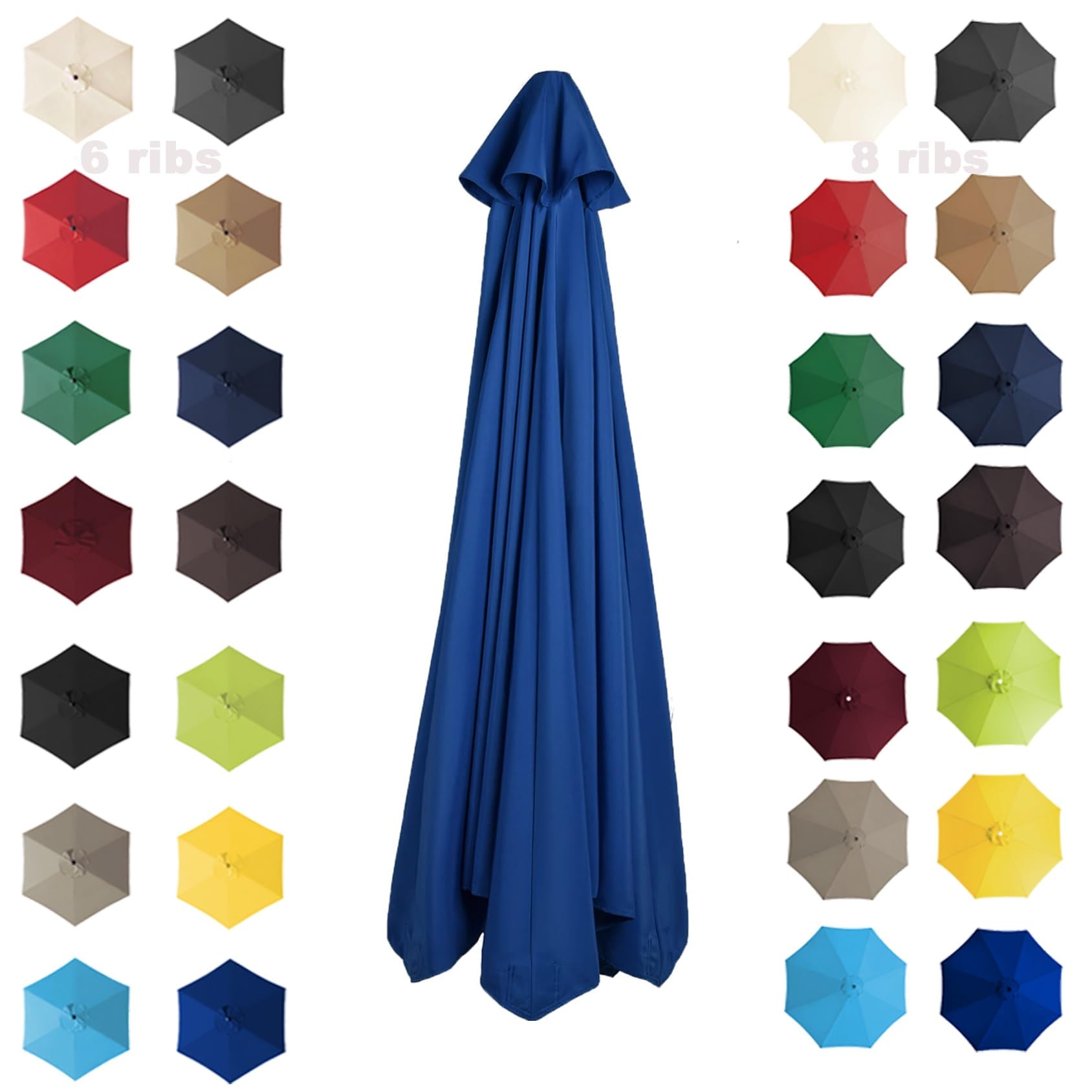 200cm 2.7M 300cm Parasol Umbrella Replacement Cover 6 Arms/8 Arms Cantilever Parasol Top Fabric Cover Replacement Cloth Anti-ultraviolet｜Waterproof｜Breathable(Color:Royal blue,Size:8 ribs-2.7m(8.8ft))