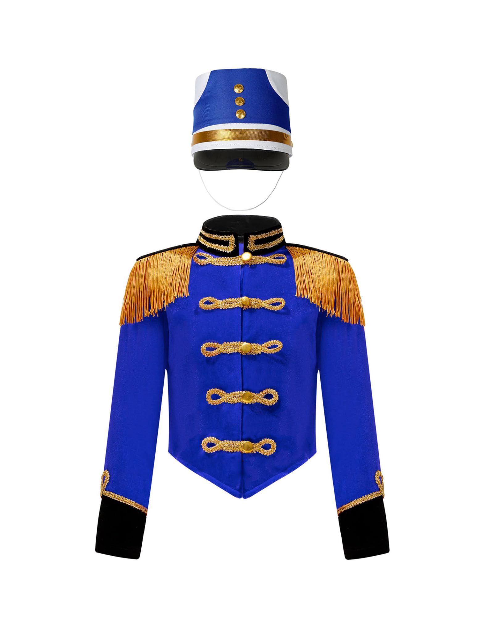 Miaeowve Junior Teen's Royal Guard Ringmaster Role Play Costume Long Sleeve Bottom Down Jacket and Hat Set Royal Blue 11-12 Years